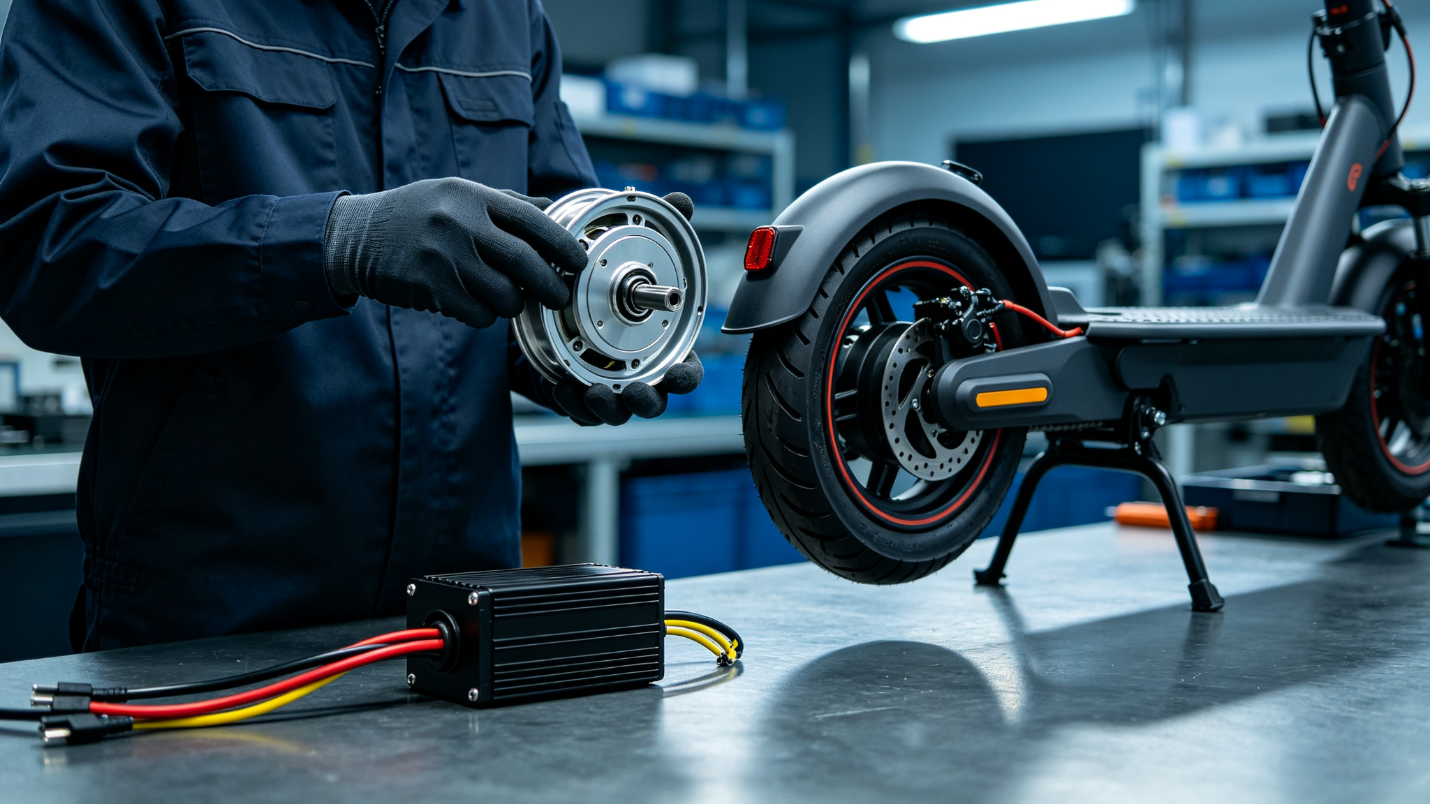 Electric vehicle powertrain components — motor, battery modules, controller and machined parts