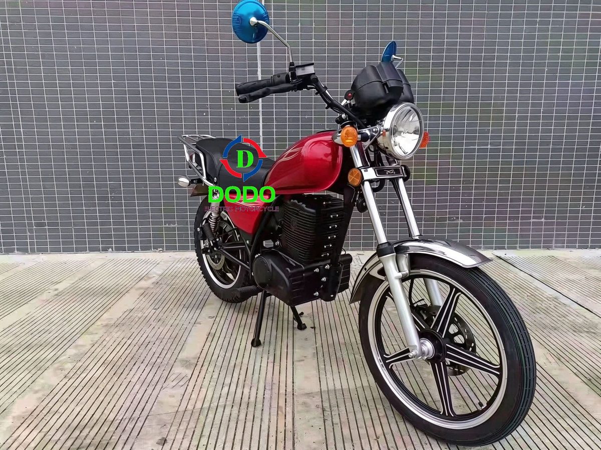 Red DODO electric CG125-style motorcycle, side view